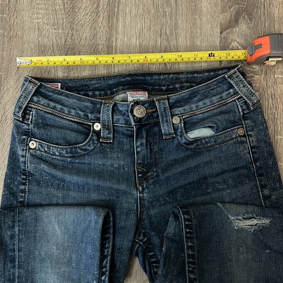 TRUE RELIGION acid wash distressed skinny contrast stitch zipper pocket - Picture 6 of 6